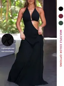 Backless Vacation Dress, Triangle Neck Slim Fit Fitted Design, Sleeveless, Suitable for Young Women, Summer Beach Holiday