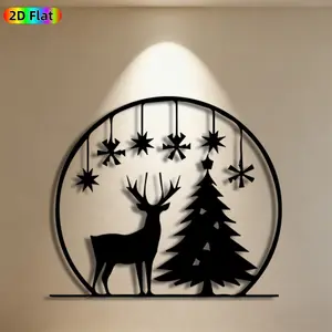 1pc Deer & Pine Tree Metal Wall Art, Festive Deer & Tree Statue Mural, Ideal Gift for Christmas, New Year, Nature & Holiday Decor Enthusiasts, Perfect for Living Room Walls & Garden Fences, Charming Seasonal Home Decor