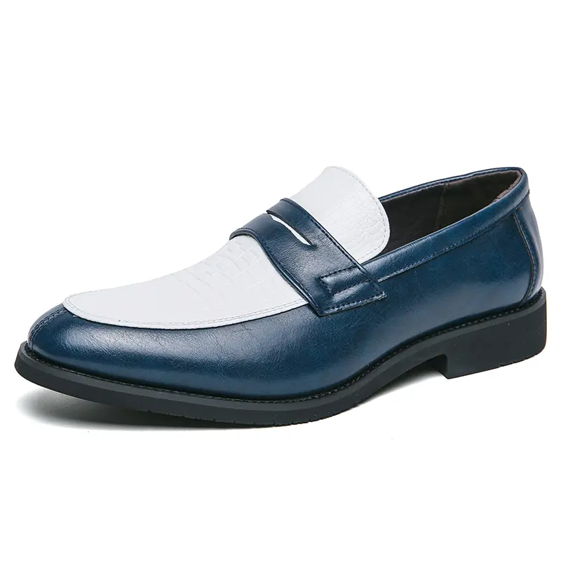 Men's Large Size Two-Tone Penny Loafers, Comfortable Non-Slip Shoes with Durable Thick Rubber Sole, Classic Slip-On Leather Dress Shoes, Formal Business Casual Footwear for Office, Walking and Everyday Wear