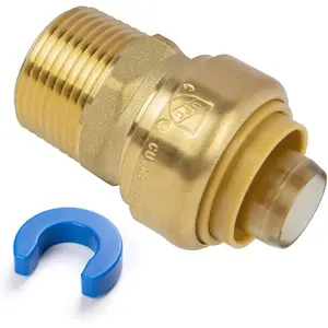 3/4" PTC to 3/4" NPT Male Adapter Push-Fit, Push to Connect Brass Plumbing Fitting for Copper, CPVC, PEX Pipes, With Upgraded Stiffener, Disconnect Clip Included, NSF & UPC Certified
