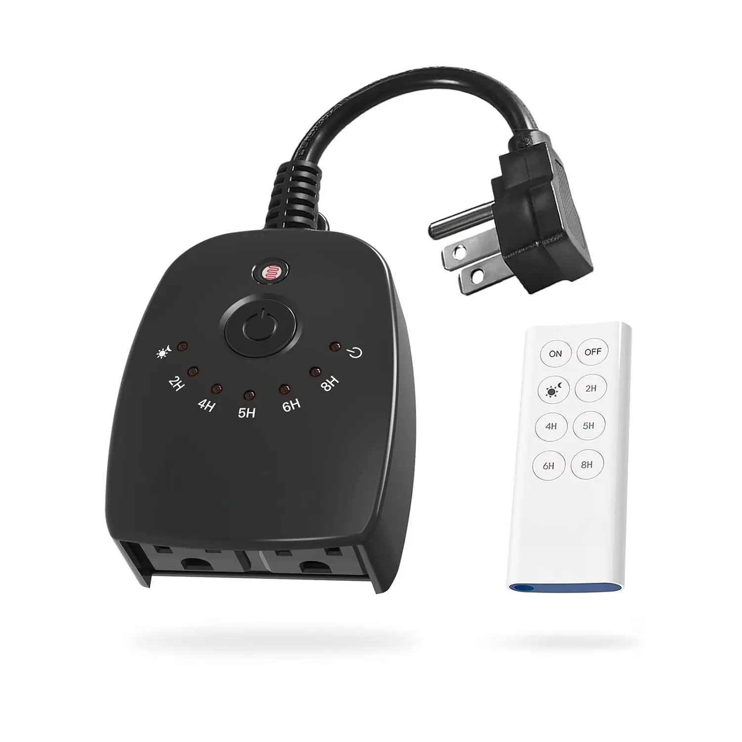 Outdoor Light Timer , Remote Control Dusk to  Light Sensor Timer, 100 FT Range, Plug in, 2 Grounded Outlets for  and Garden, 15A/1875W, ETL Listed