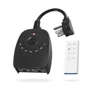 Outdoor Light Timer , Remote Control Dusk to  Light Sensor Timer, 100 FT Range, Plug in, 2 Grounded Outlets for  and Garden, 15A/1875W, ETL Listed