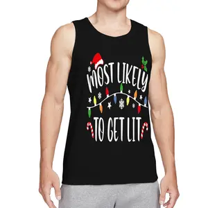 Funny Family Matching Christmasvests - "Most Likely to Get Lit" Humorous Holiday Design with Santa Hats & Candy Canes - 180gsm Loose Fit Adult Sizes - Black with White Print Group Outfits for Xmas