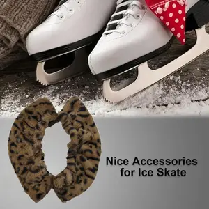 Winter Ice Skate Boot Fleece Protection Cover, Washable Fabric Inner Lining, Leopard Print Cloth Fleece Ice Skate Guard, Absorbent Universal Size