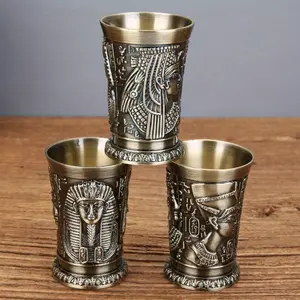 3-Count Sturdy Ancient Egyptian Pharaoh Wine Glass Set, Disposable Vintage Tableware with Ancient Motifs, Luxury Look & Zinc Alloy Accents for Home & Festive Parties