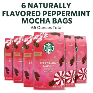 Starbucks Ground Coffee, Peppermint Mocha Naturally Flavored Coffee, 100% Arabica, Limited Holiday Edition, 6 Bags (11 Oz Each)