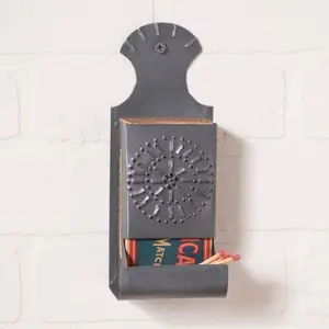 Antique Tin Match Box Organiser - Metal Design, Wooden Backing, Ideal for Match Stacking