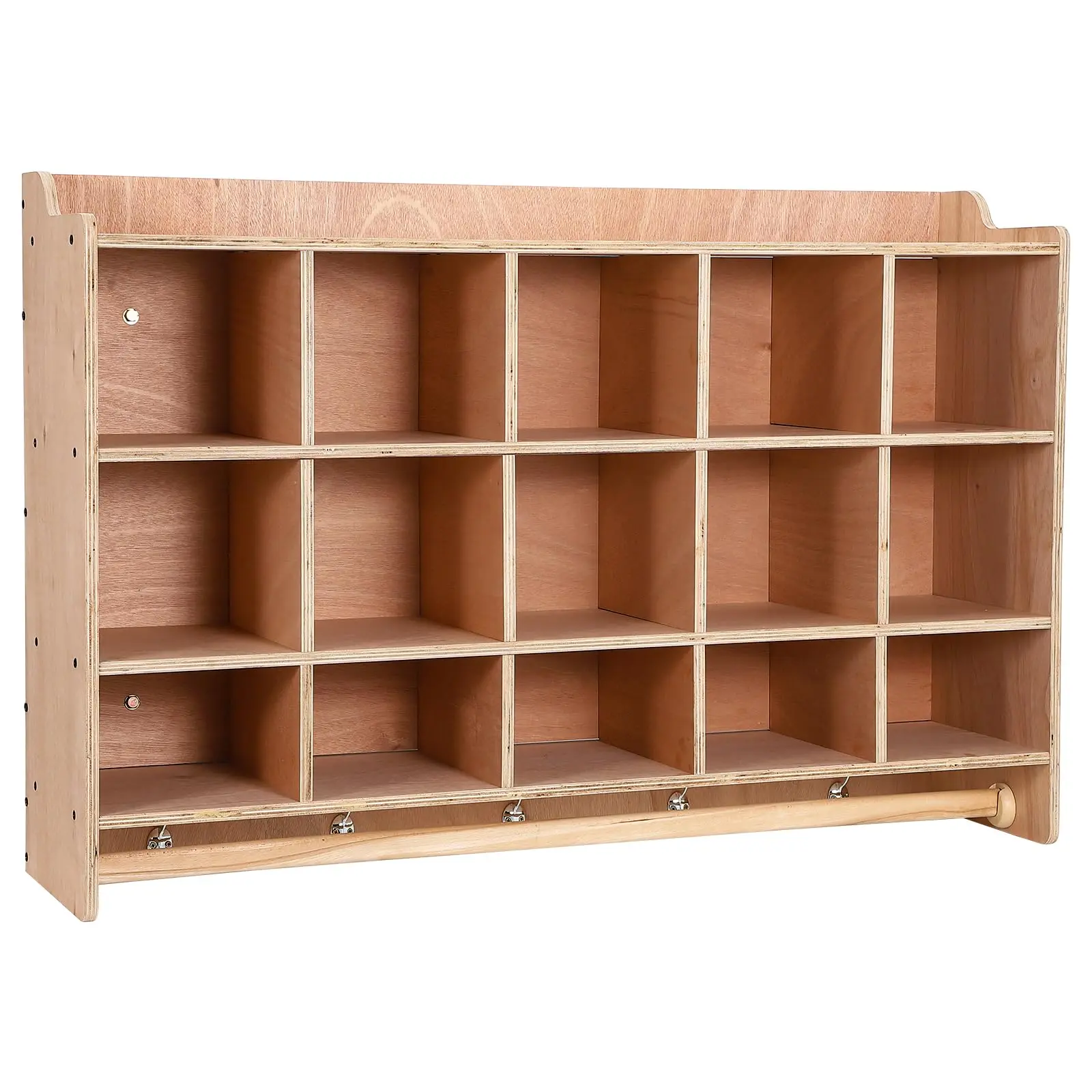 Garvee Cubby Storage Organizer with 15 Cubbies, Shoe Layer, Hooks, and Shelf - Wall Mountable Furniture for Toys and Classroom Use, 47-inch Width