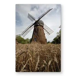 212 MAIN Hygge Brown Aluminium Metal Print Wall Artwork - 24x36 in, Lightweight Minimalist Windmill Home Decor Products, Cozy Home Room Decoration