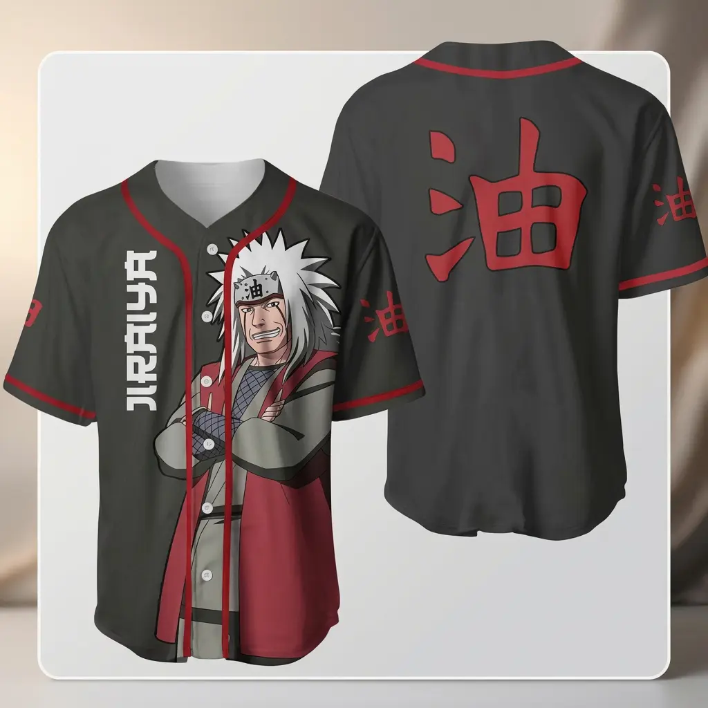 Jiraiya Anime Baseball Jersey, Mode Button Down Sportswear, Premium Breathable Soft Mesh Streetwear Cardigan, High-Definition Graphic Printed Outfit, Perfect Gift for Otaku Fans
