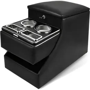 20"L x 9.65"W x 13.78"H, 24L Center Console Between Seats for Minivans, SUVs & , Floor/Bench Seat Organizer with Locking  Storage,  Cup Holders & Armrest, No-Drill Installation