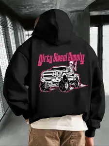 Men's Text Pattern Print Fleece Hoodie, Casual Unisex Hooded Sweatshirt, Fall & Winter Fashion, Moderate Fabric Thickness, Fitted Style