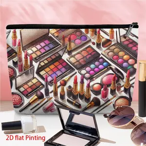 1pc Colorful Glamour Array Portable linen cosmetic bag, exquisite printed cosmetic storage bag, Travel Cosmetic Pouch With Secure Zipper, Lightweight Multi-functional Toiletry Organizer for Women