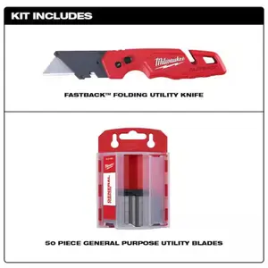 FASTBACK Folding Utility Knives with Blade Storage and 50-Pack General Purpose Utility Blade Set