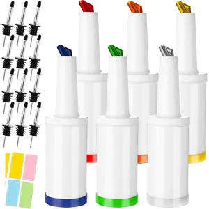 6 count Plastic Bar Juice Pour Bottles with Stainless Steel  Bottle Pourers 34 Oz Juice Dispensers Store and Pour Containers for Bar  Bartending Party