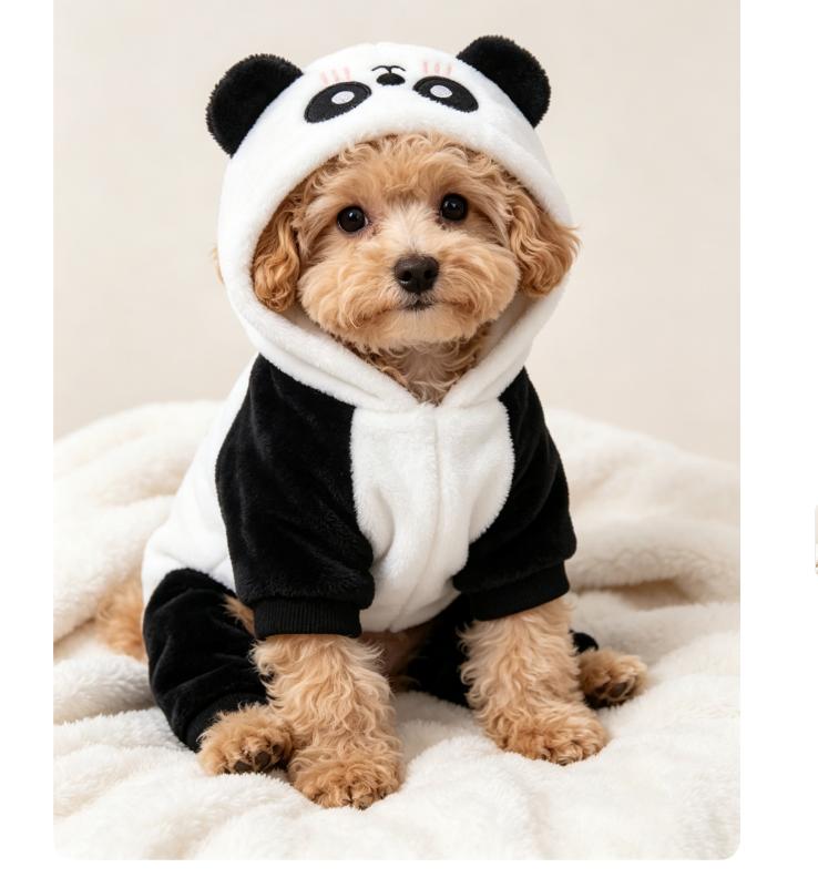 2026 New Thick Cotton Adorable Panda Print Non-Woven Pet Hoodie - Insulated, Warm, Comfortable, Windproof 4-Legged Coat for Small Dogs (Bichons), S Size Universal Autumn-Winter Dog & Cat Sweater, Insulation