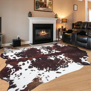 Cow Hide Rug Faux Cowhide Rug Brown Animal Print Non Slip Area Carpet for Bedroom Living Room Dining Room Western Decor