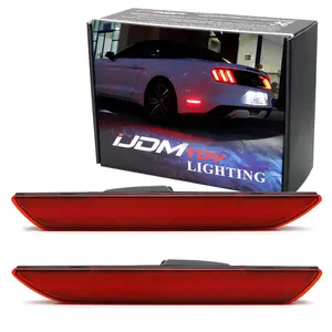 iJDMTOY For 2015-2023 Ford Mustang, Red Lens Red Full LED Rear Side Marker Light Kit Powered by 48-SMD LED