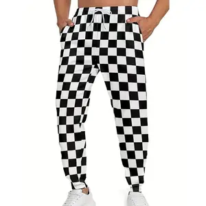 Checkerboard Striped Print Joggers - Soft, Loose Fit, Slightly Stretchy, Casual Sweatpants for Men - Perfect for Spring, Autumn, Running, Jogging, and Everyday Wear