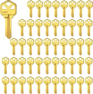 KW1 Key Blanks Brass Finish KW1 Uncut Blank Keys Pack of 50 Durable Customizable for Locksmiths
