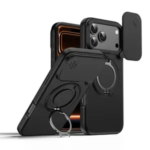 Case with Slide Camera Cover & Rotatable Ring Kickstand, Military - Grade Shockproof Protective Case for iPhone 13/14/15/16/17 Series