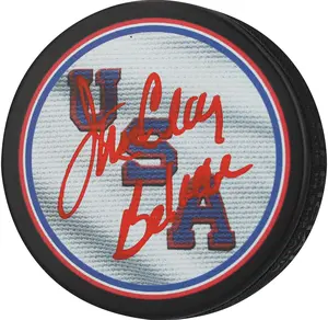 Jim Craig Team USA Autographed Hockey Puck with "Believe" Inscription - Fanatics Authentic Certified