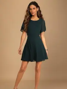Green Goddess Chic Cutout Mini Skater Dress - Casual Women's Wear - Womenswear