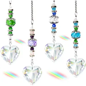 4 count  Suncatcher, Clear Heart  Sun Catcher  Rainbow Prisms Ball with Chain for Indoor Window Chandelier Garden  Wedding Christmas Valentines Day Decor (Heart Shape)