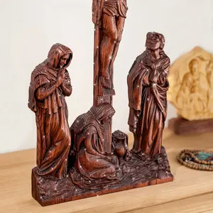 1 Piece Of 3D Crucifixion Scene Wood Carving Ornaments, Cross Ornaments Suitable For Churches And Personal Prayer Rooms, Great Religious Gifts For Friends And Relatives