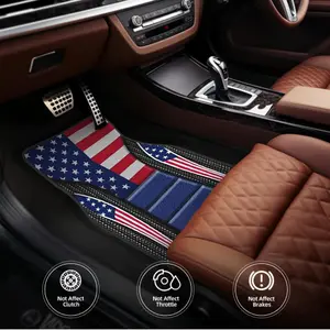 Set of 4 Vintage American Flag Car Floor Mats - All-Weather Polyester, Suitable for Cars and SUVs
