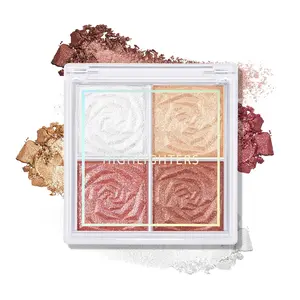 Blush and Highlighter Palette- 4-color Metallic Shimmer Shadow Powder, Illuminator Makeup Set for Shading, Highlighting & Defining the Face springtok