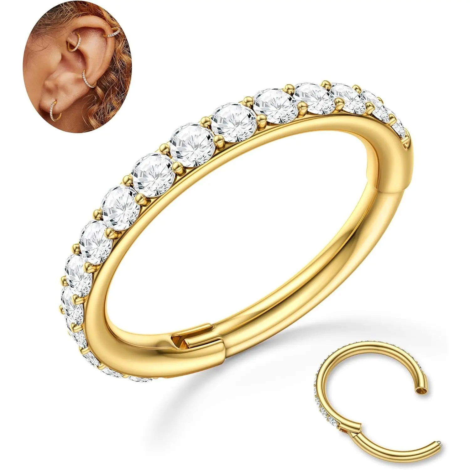 14K Gold Plated-Big CZ Nose Hoop