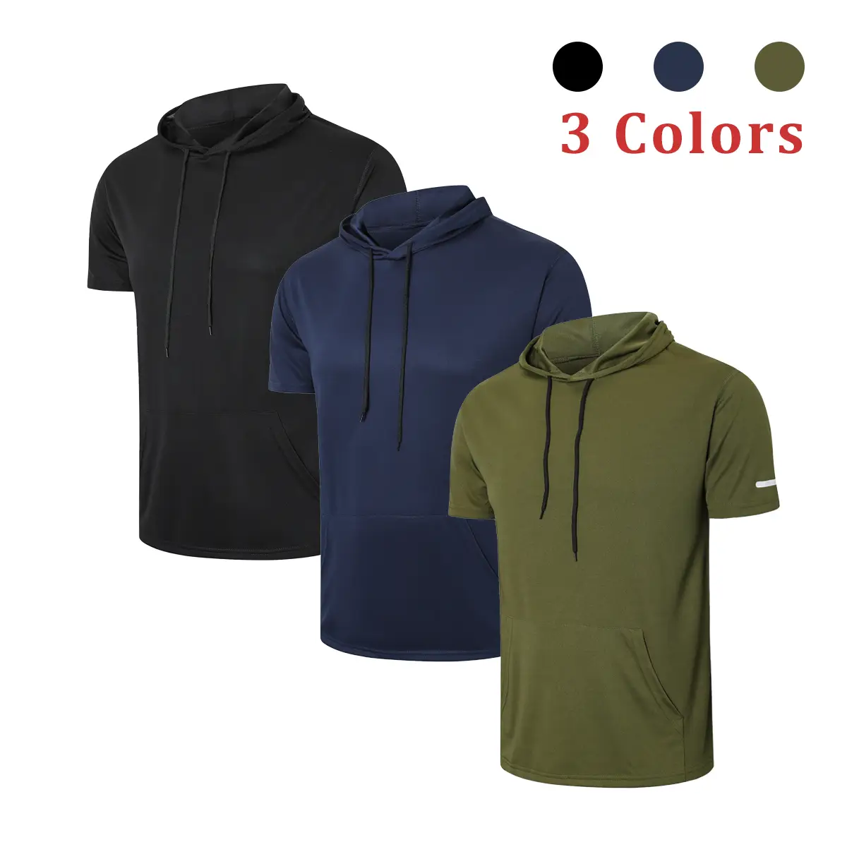 Men's 3-Pack Workout Shirts Moisture Wicking Short Sleeve Mesh Athletic T-Shirts with Hoods Sports Breathable Outfits Sports Activewear Set Quick Dry