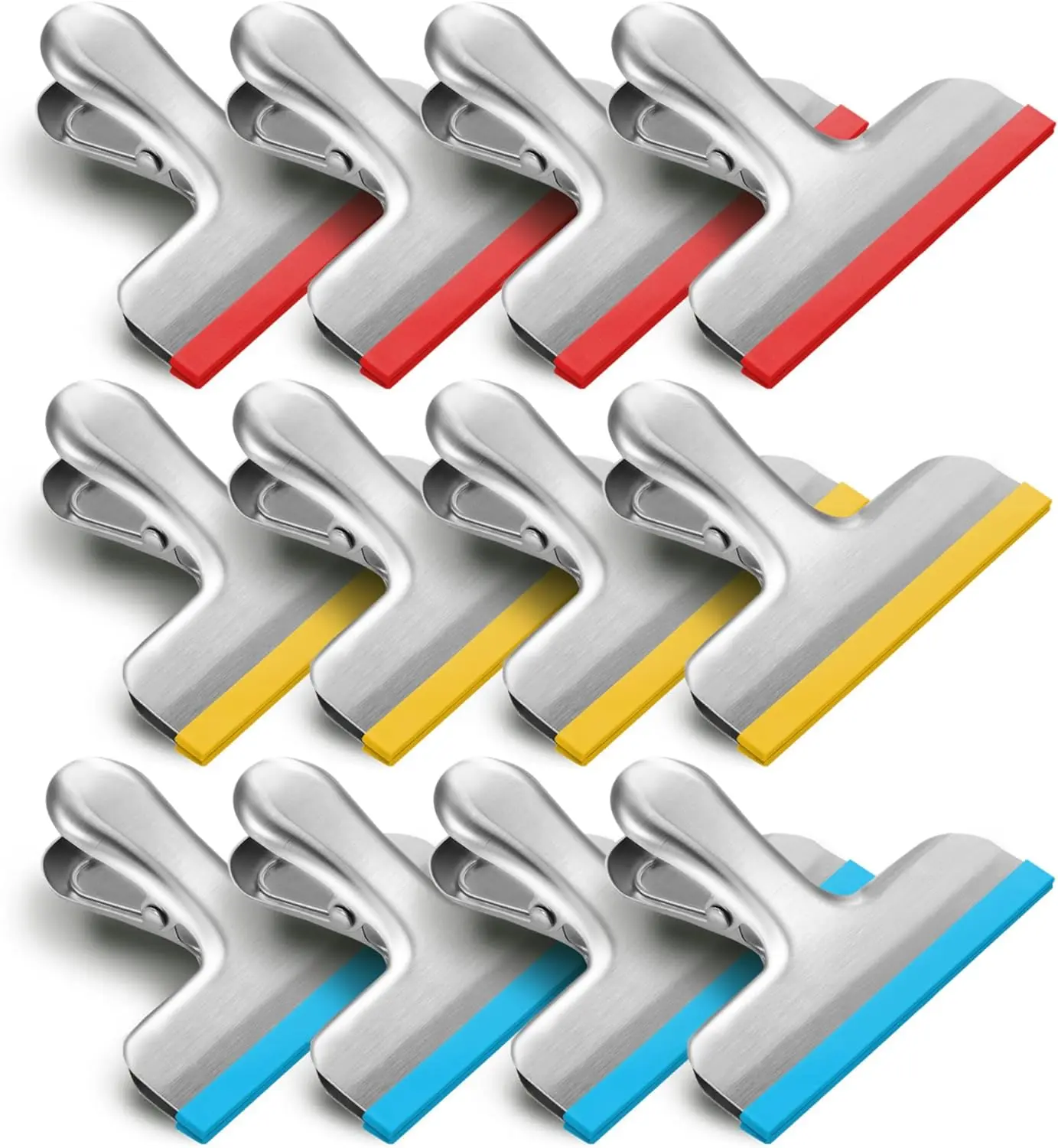12-Pack Silicone-Covered Stainless Steel Chip Bag Clips, 3 in, Sharp Edge-Free, Color-Coded, Airtight Seal, Heavy-Duty for Kitchen & Home Office
