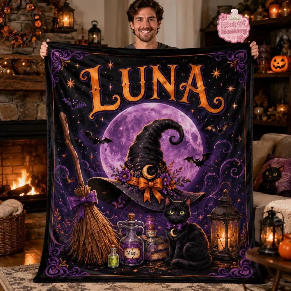 Personalized Spooky Fleece Blanket Personalized Halloween Blanket Custom Family Name Blanket Goth Engagement
