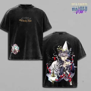 Retro Heavy Limited  Vintage Qifrey - Witch Hat Atelier Washed Oversized Graphic Tee and Hoodie Washed - Unisex T-shirt - Hoodie, WHA Double Printed T-Shirt, Heavyweight Cotton Unisex Streetwear Top, Gym Pump Cover, Summers Outfits, Gift for Anime Fans