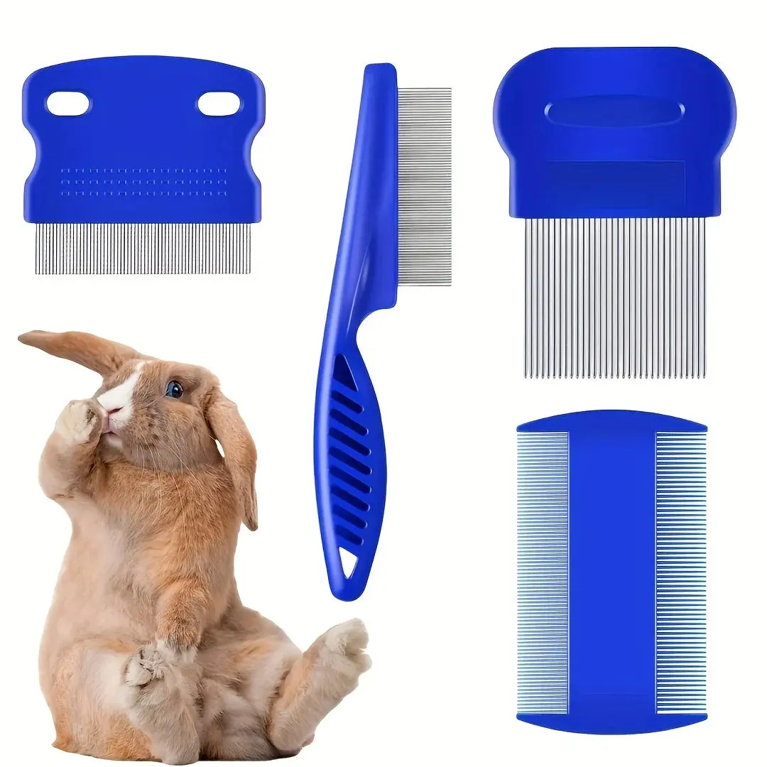 4-Pack Flea & Tick Comb Set for Dogs, Cats & Rabbits – Stainless Steel Double-Sided Pet Grooming Combs for Fleas, Tear Stains & Fine Hair