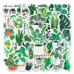 50 Cartoon Green Plant Stickers - Personalized Plant Series, Suitable for Scrapbooks, Diaries, Laptops, Water Bottles, Cars, and Other Items. Designed with A Belief-based Theme, These Are Gifts with Positive Messages.