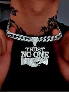 Rhinestone Letter Decor Pendant Necklace, Iced Out Pendant Charm Necklace for Men Women, Punk Cuban Link Chunky Chain Necklace, Men Jewelry for Party, Daily