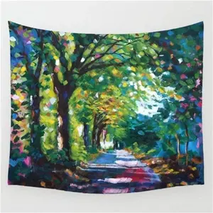 1Pc Oil Painting Landscape Printed Tapestry Wall Hanging Polyester Tapestry , Tablecloth , Dustproof Cover