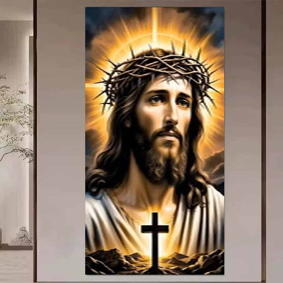 1pcs 5D DIY diamond painting kit, 5D diamond art set, DIY decoration, thorn crown, radiance, cross. Diamond painting kit full round diamond DIY, mosaic, diamond art, DIY art home decoration, suitable for Halloween and Christmas, Handicraft.