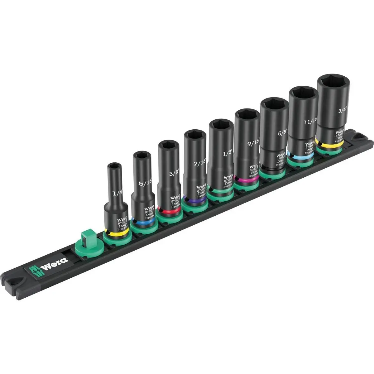 Wera 9661 Magnetic Rail B Impaktor Deep Imperial 1 Socket Set 3/8" 05005591001