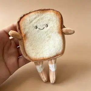 Cute Toast Plush Coin Purse, Funny Food Shaped Mini Wallet with Keychain, Soft Fluffy Cartoon Zipper Pouch for Coins Earphones Lipstick, Portable Kawaii Bag Charm, Perfect Small Gift for Kids Girls Teens Women