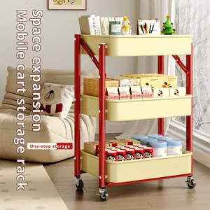 Miaoli 2/3/4 Tier Storage Cart Mobile Storage Rack with Wheels Rotating Storage Rack Rolling Metal Storage Cart No Assembly Required
