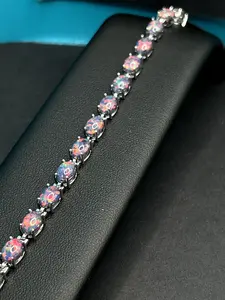 Ethiopian Black Opal Tennis Bracelet, Oval Black Opals, Trending Bracelet, Tiktok Shop Finds - Black Opal - October Birthstone - Gift for Her