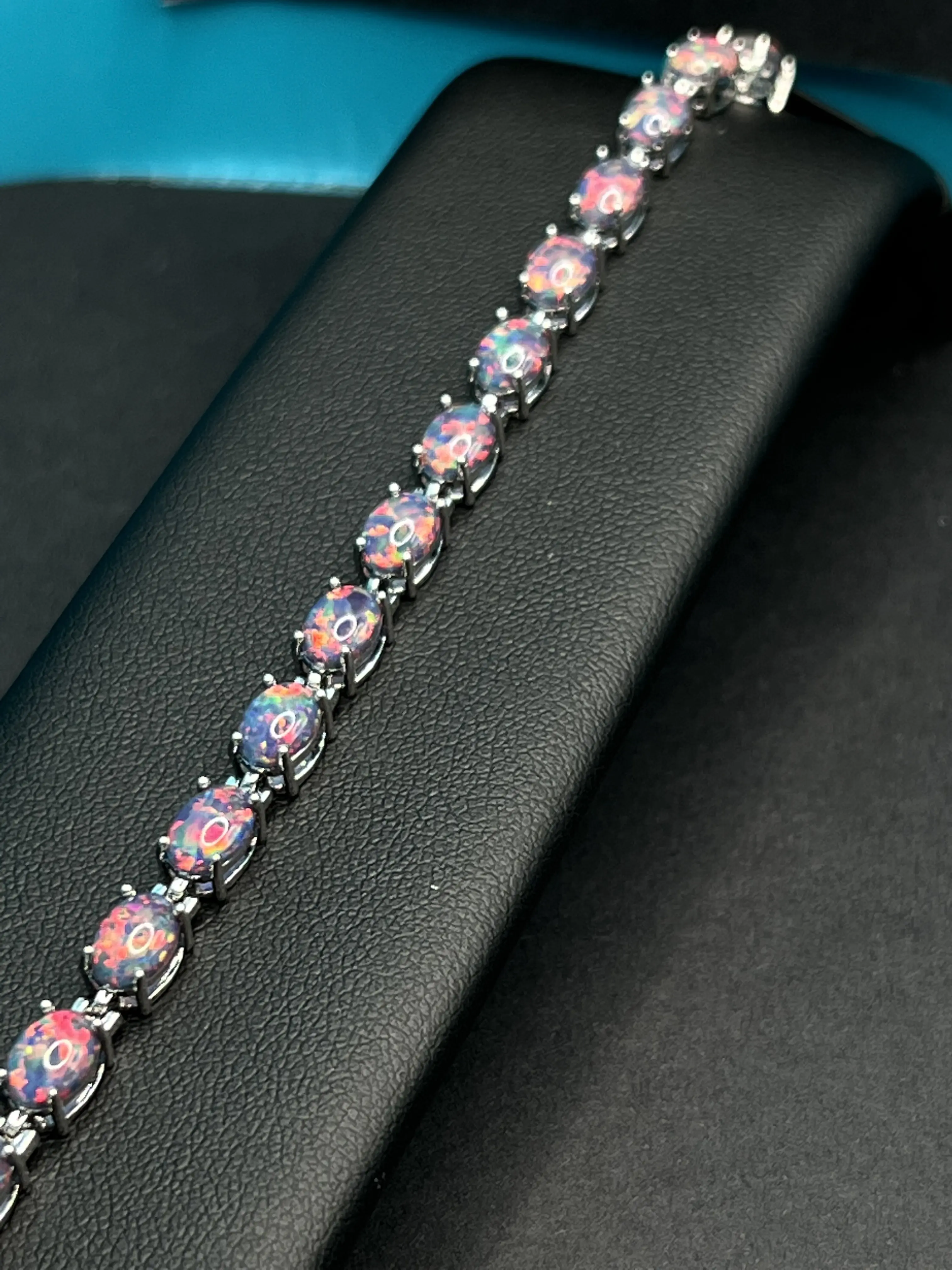Ethiopian Black Opal Tennis Bracelet, Oval Black Opals, Trending Bracelet, Tiktok Shop Finds - Black Opal - October Birthstone - Gift for Her