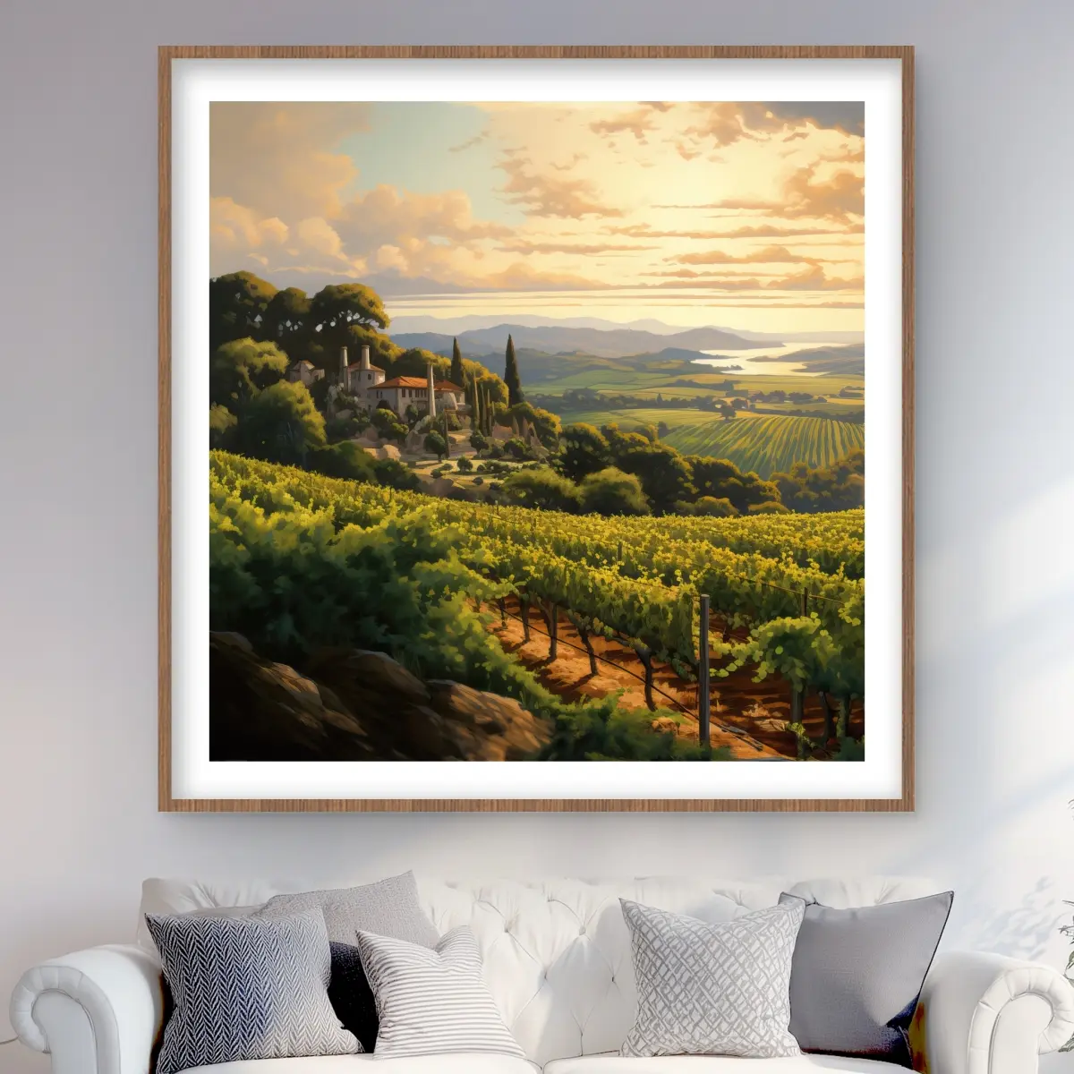Begin Home Decor C1FM48489E1KSQ 48 x 48 in. Calm Dusk - Office Green Framed Matted Print Wall Art - Home Decor