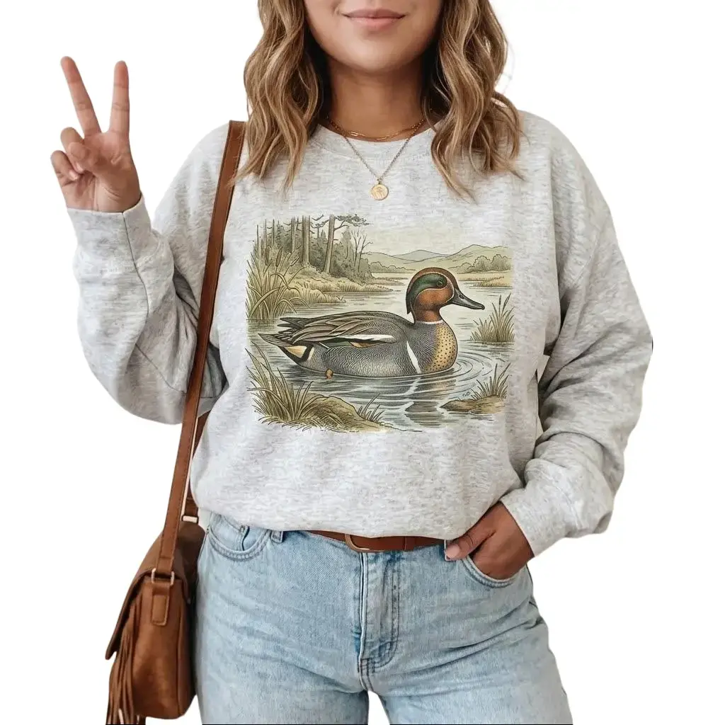 Unisex Green-winged Teal Women's Cotton Pullover Sweatshirt, Cotton Pullover Womenswear
