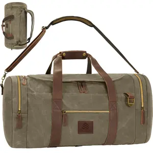 Densata Vintage Canvas Travel Duffle Bag for Men Backpack Overnight Weekender Bag with Shoes Compartment Large Capacity Outdoor Storage carry-on Portable Convertible gift for traveler multifunctional Duffle Bag