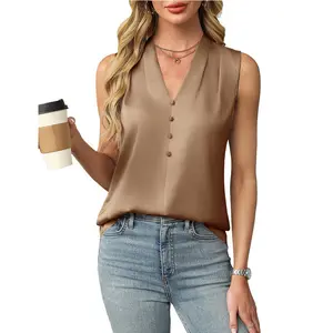 Silk Satin Tank Tops Womens V Neck Sleeveless Camisole 2026 Basic Shirts Casual Blouses
